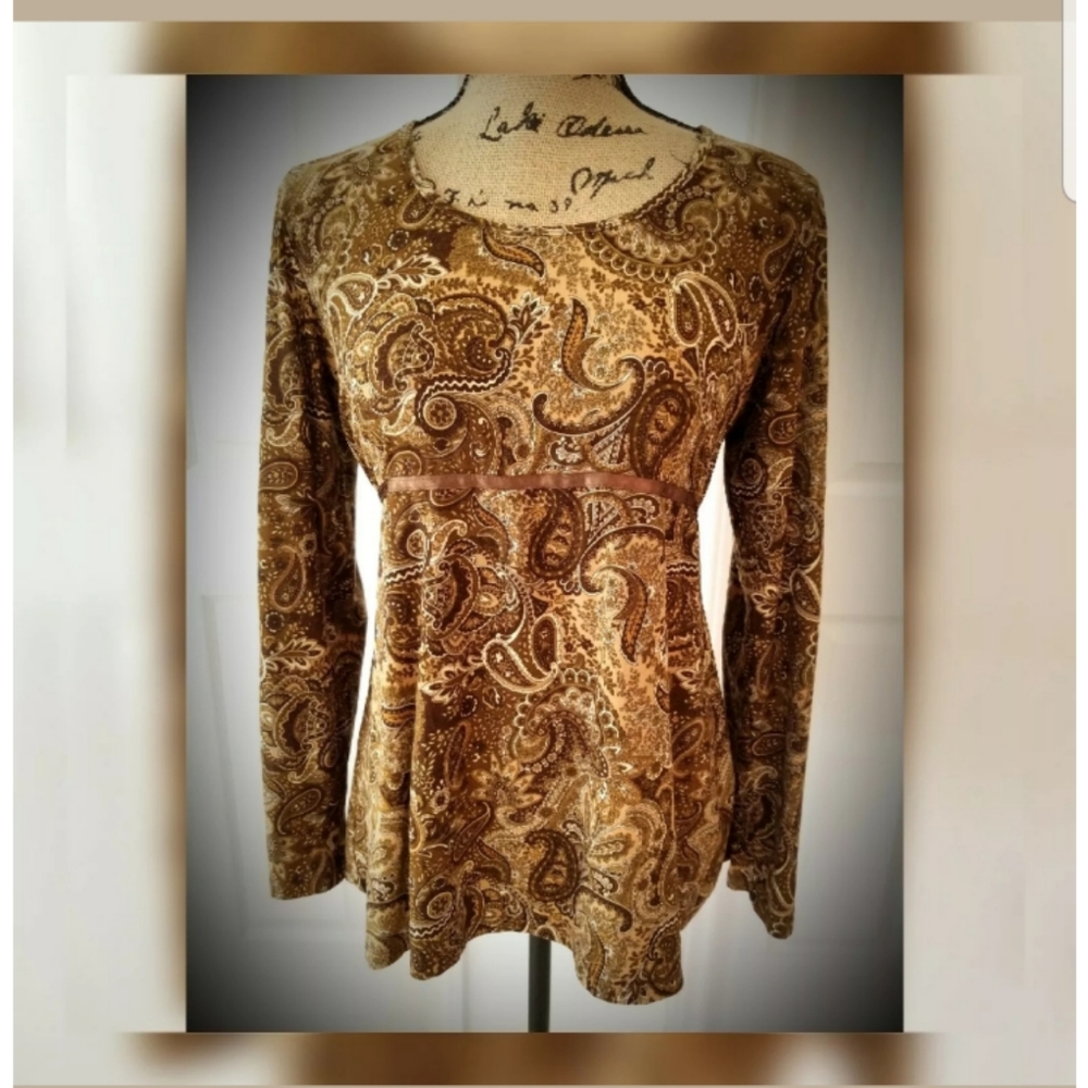 Maternity blouse tunic shirt paisley browns Med